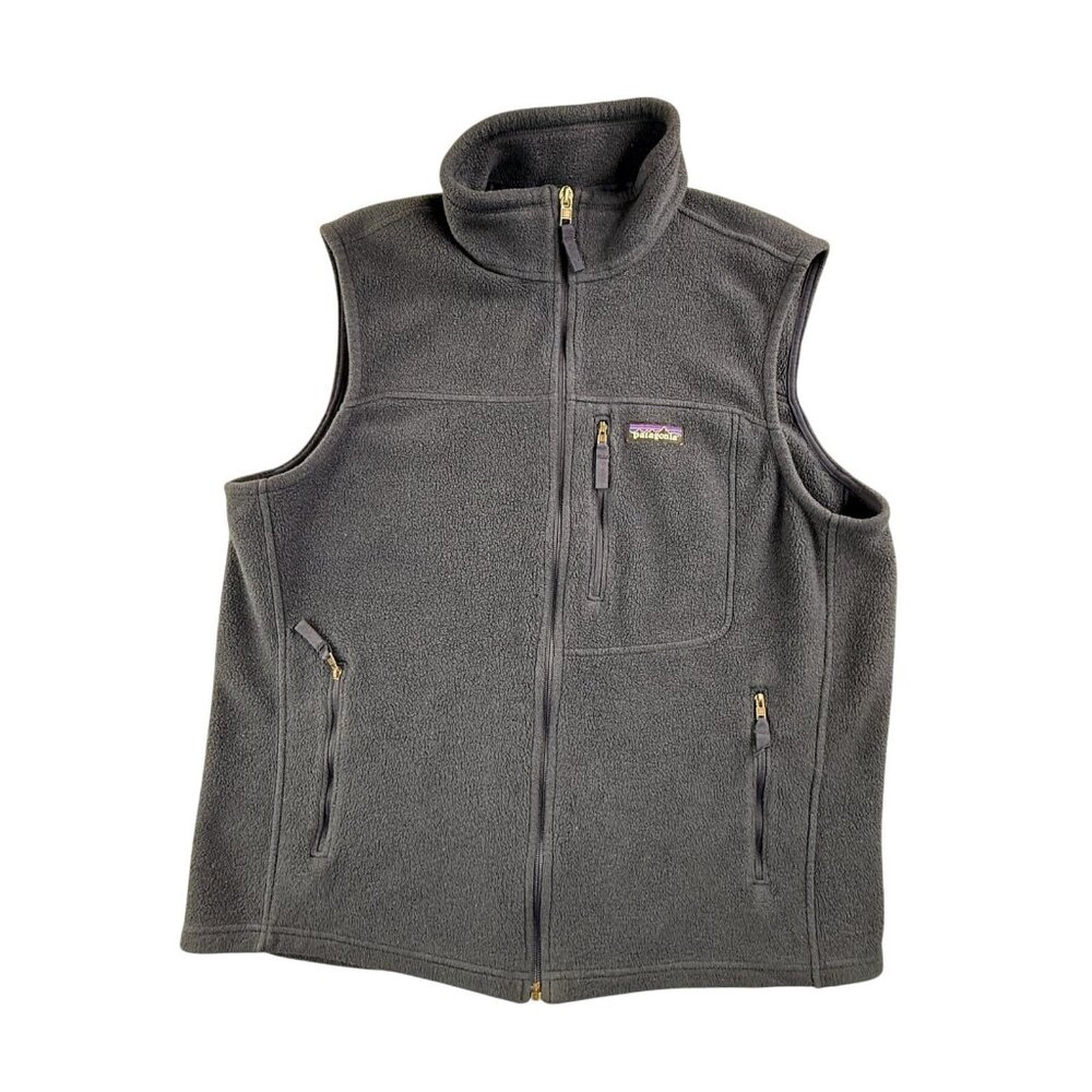 Patagonia Synchilla Vest Mens Large Blue Fleece Full Zip Pockets Hiking Outdoor